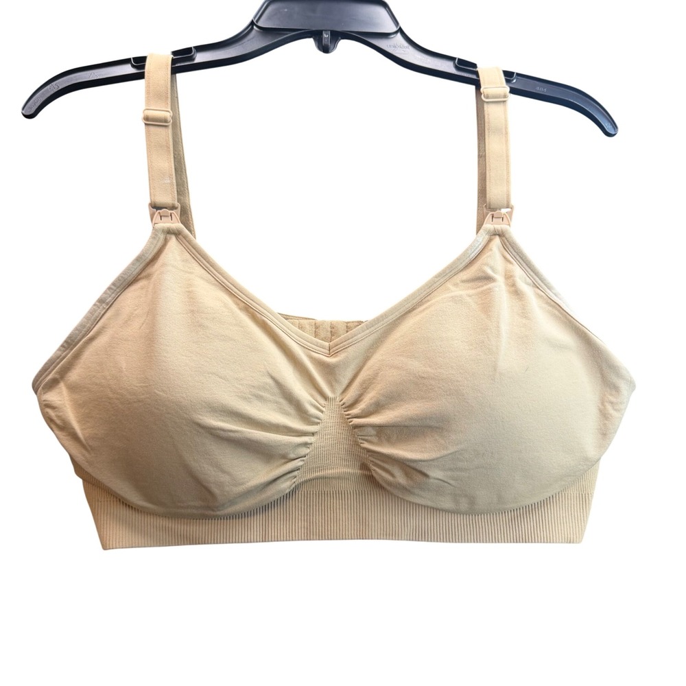 Hofish Nursing Pumping Bra Women XXL Tan Seamless Hands‎ Free Maternity Comfort
